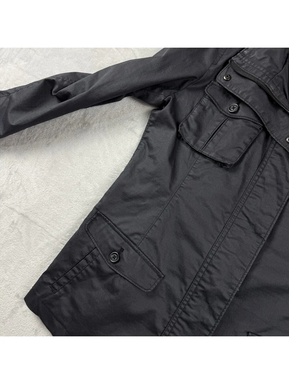Uniqlo Coated Cloth Men’s Large Black Waxed Cotton Utility Field Jacket Military